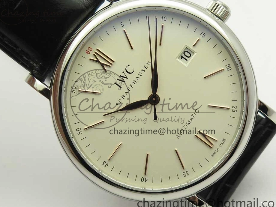 MIROTIME 1228 Portofino Automatic SS FKF 1:1 Best Edition White Dial RG Markers on Black Leather Strap A Stretchable 7141